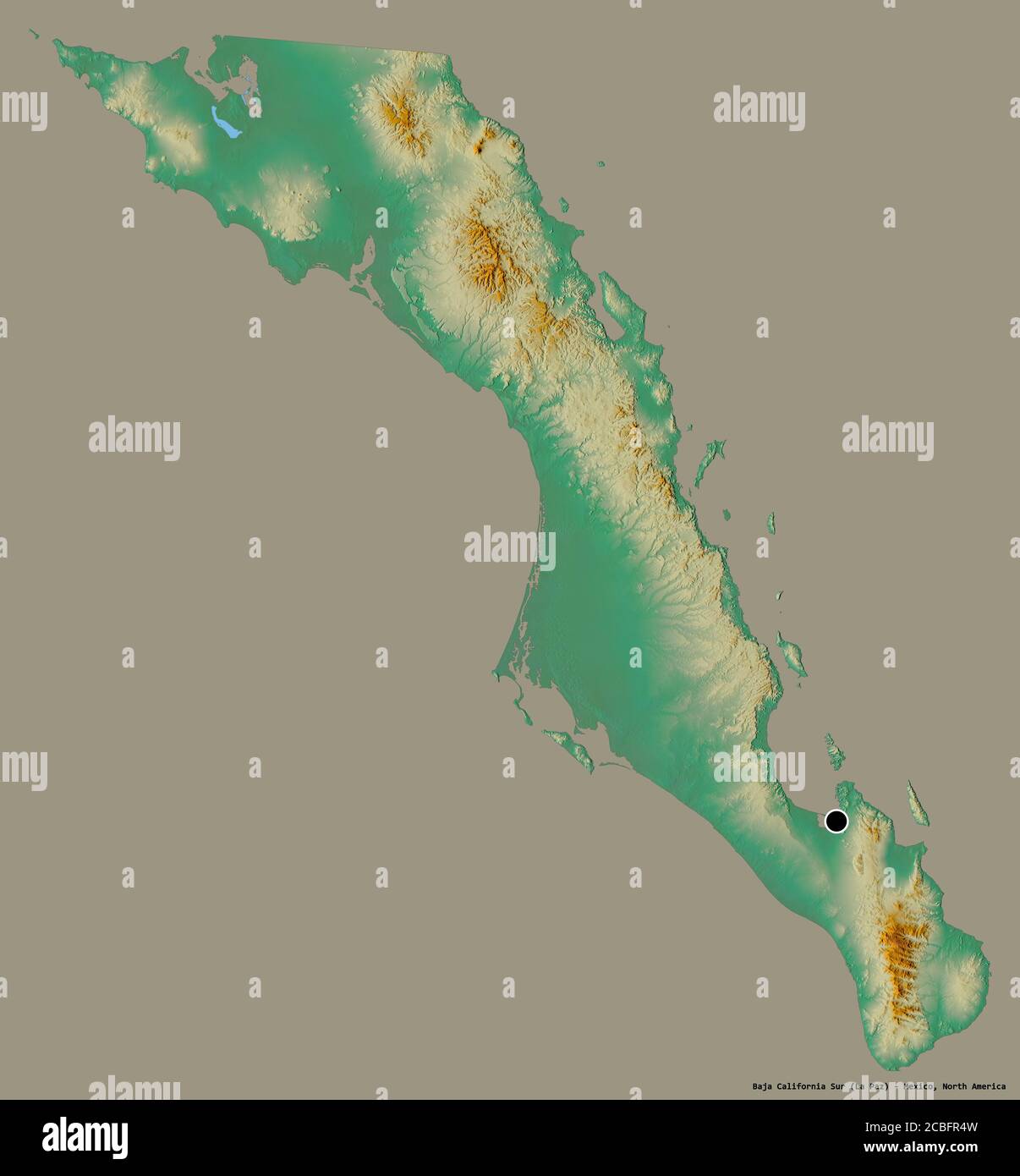 Map Of Baja California Sur Shape Of Baja California Sur, State Of Mexico, With Its Capital Isolated On  A Solid Color Background. Topographic Relief Map. 3D Rendering Stock Photo  - Alamy