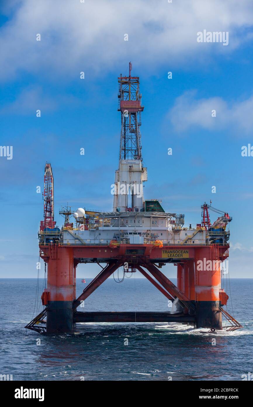 NORTH SEA NORWAY - 2015 MAY 25. The semi-submersible drilling rig Transocean Leader at location Stock Photo