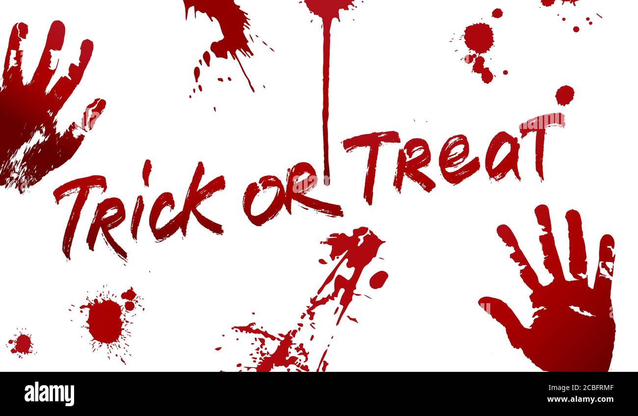 Halloween blood set. Various blood splatter and Trick or Treat
