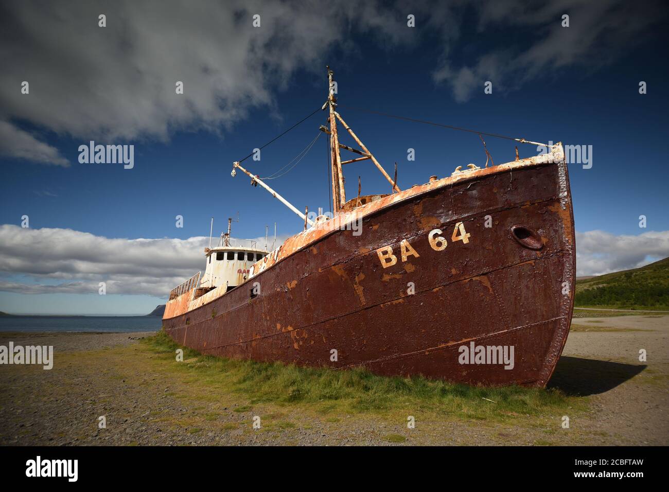 Garoar BA 64 shipwreck, Patreksfjoerour, Vestfiroir, Iceland Stock Photo -  Alamy