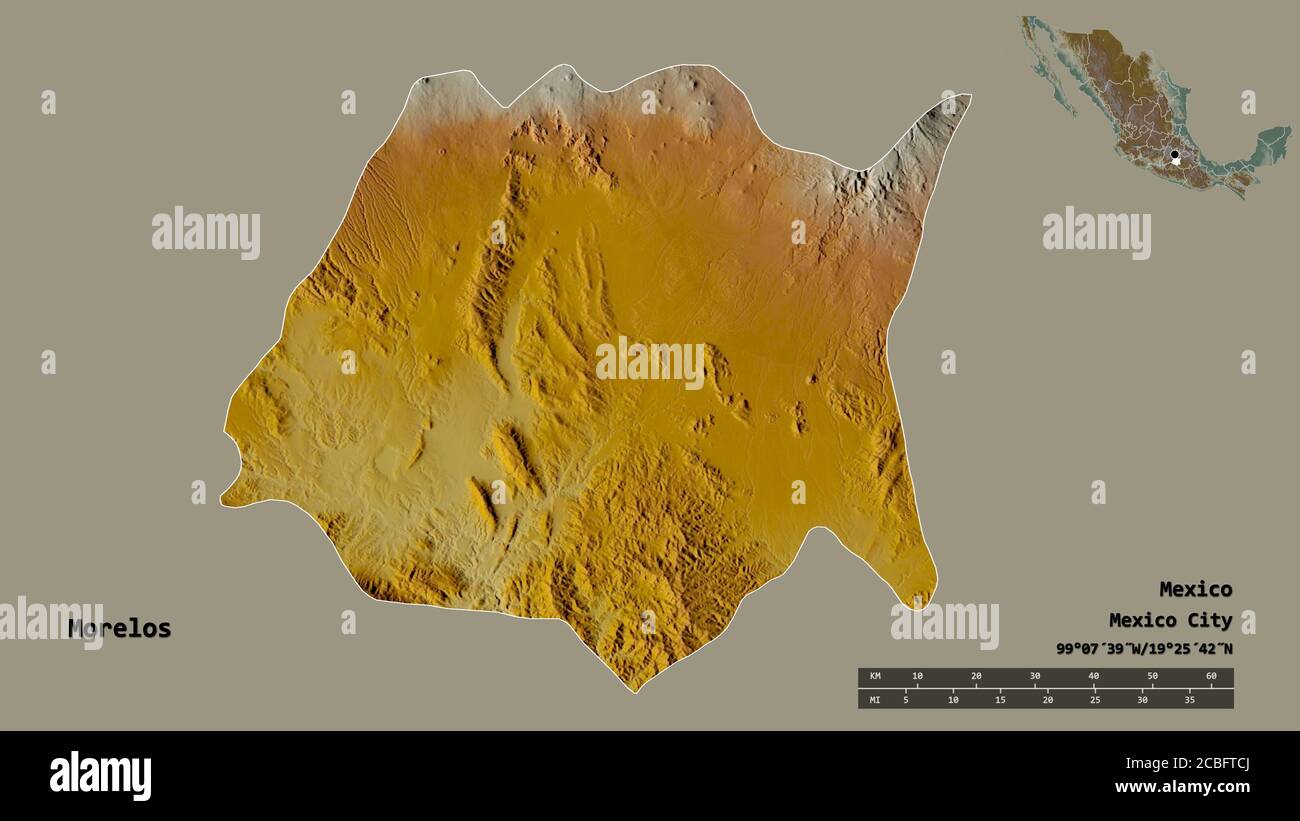 Shape of Morelos, state of Mexico, with its capital isolated on solid