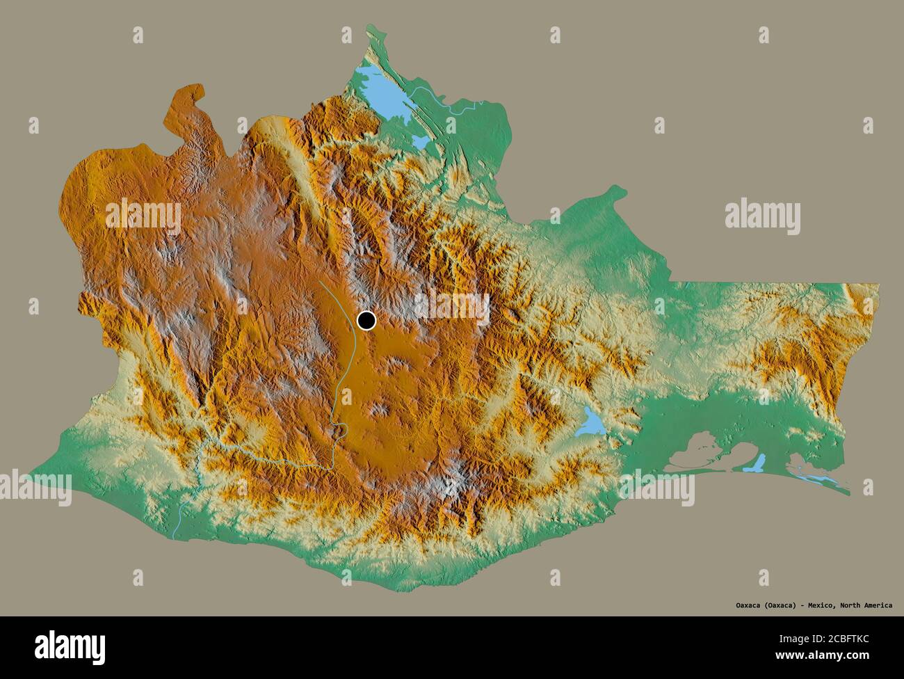 Shape of Oaxaca, state of Mexico, with its capital isolated on a solid