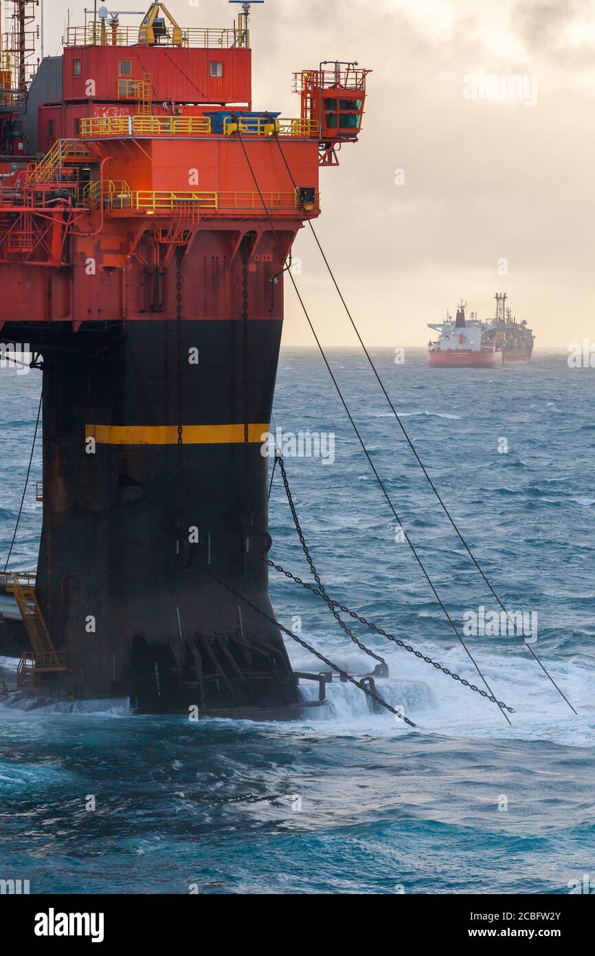 NORTH SEA, NORWAY - 2016 JANUARY 11. An Semi Submersible rig in harsh weather at North Sea. Stock Photo