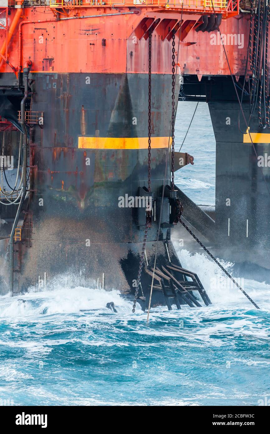 NORTH SEA, NORWAY - 2016 JANUARY 11. Anchor bolster on a Semi Submersible oil rig in bad weather. Stock Photo