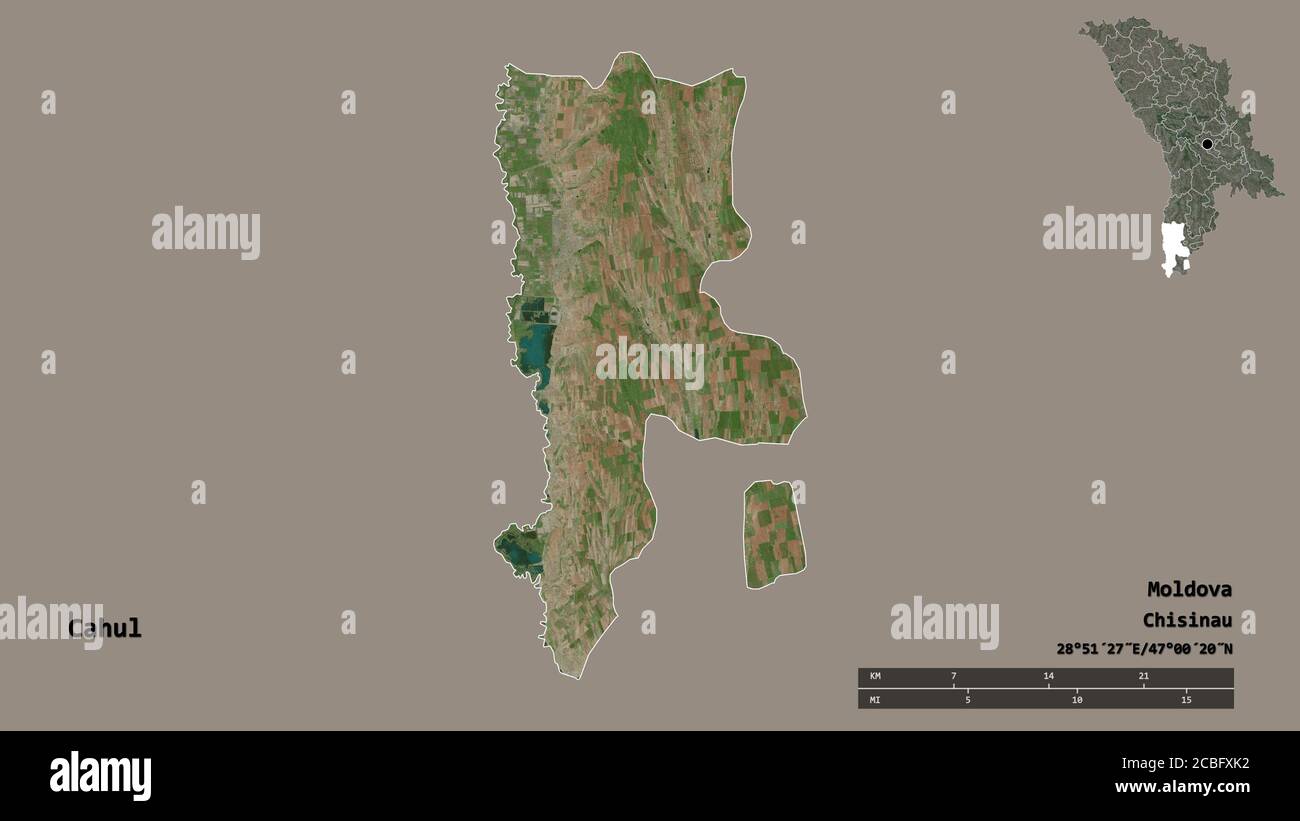 Shape of Cahul, district of Moldova, with its capital isolated on solid ...