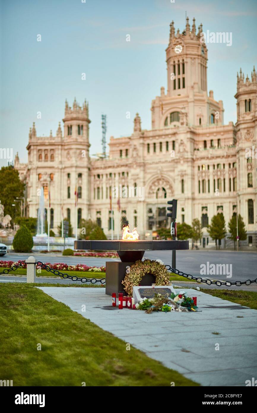 Monument to the victims of the coronavirus Palacio de Cibeles Stock Photo