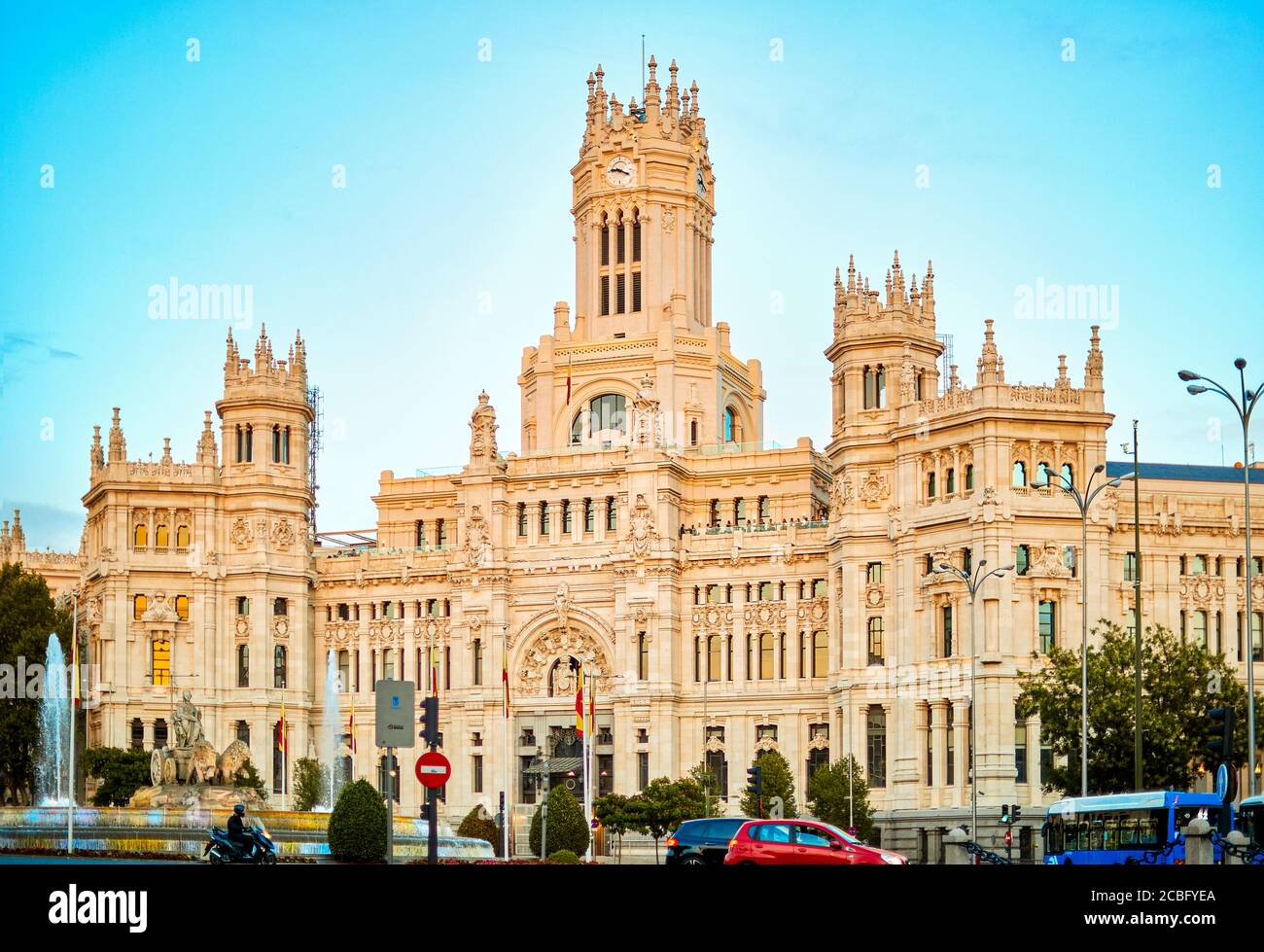 Palacio de Cibeles in the center of the city of Madrid in a summer sunset Stock Photo