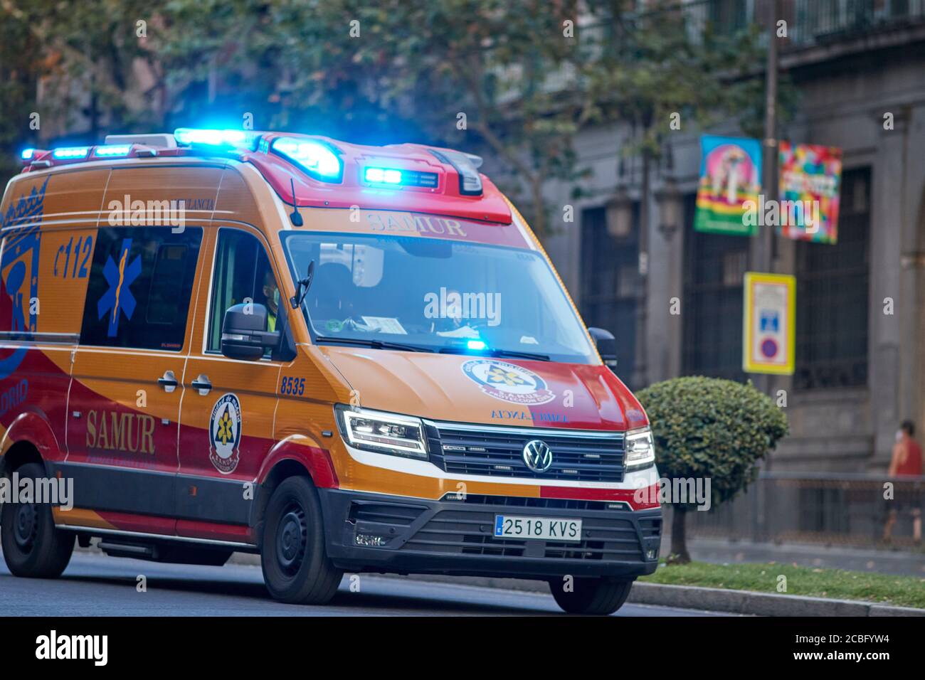 Madrid Spain. August 8, 2020: SAMUR ambulance in emergency service in ...
