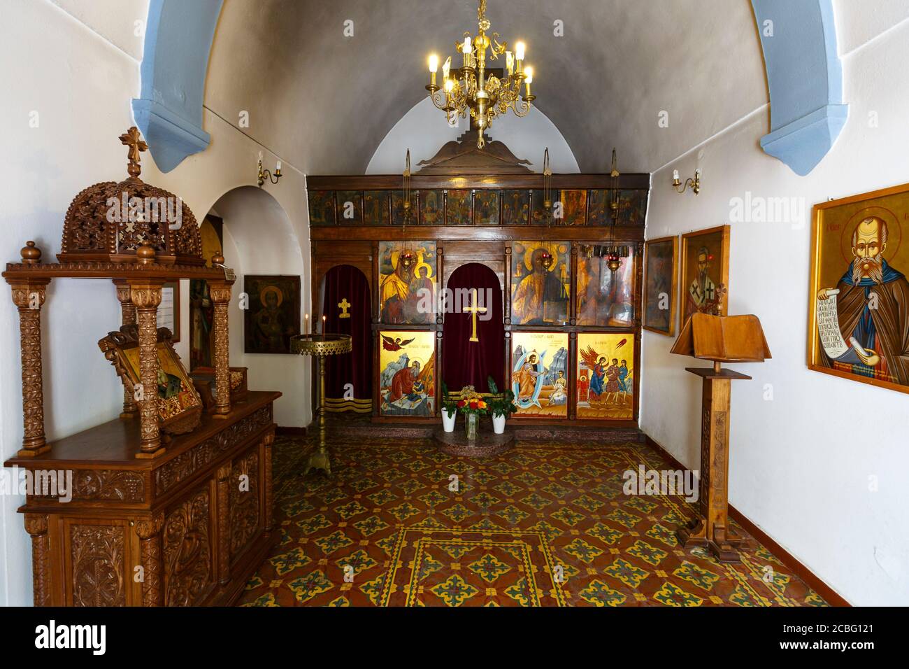 Interior of a Greek orthodox church in the town of Agios Nikolaos Stock ...