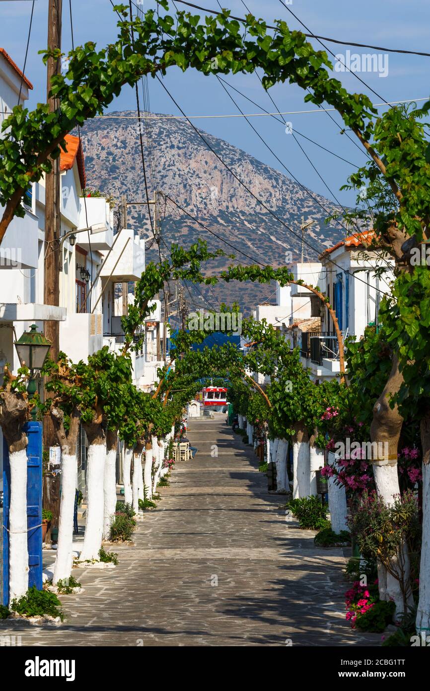 Fourni, Greece May 01, 2018 Main street of Fourni town, Greece Stock