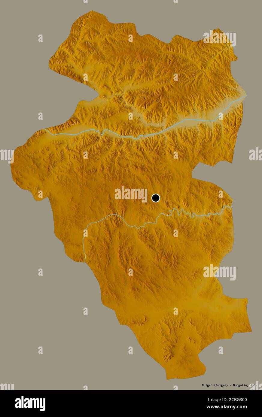 Shape of Bulgan, province of Mongolia, with its capital isolated on a ...