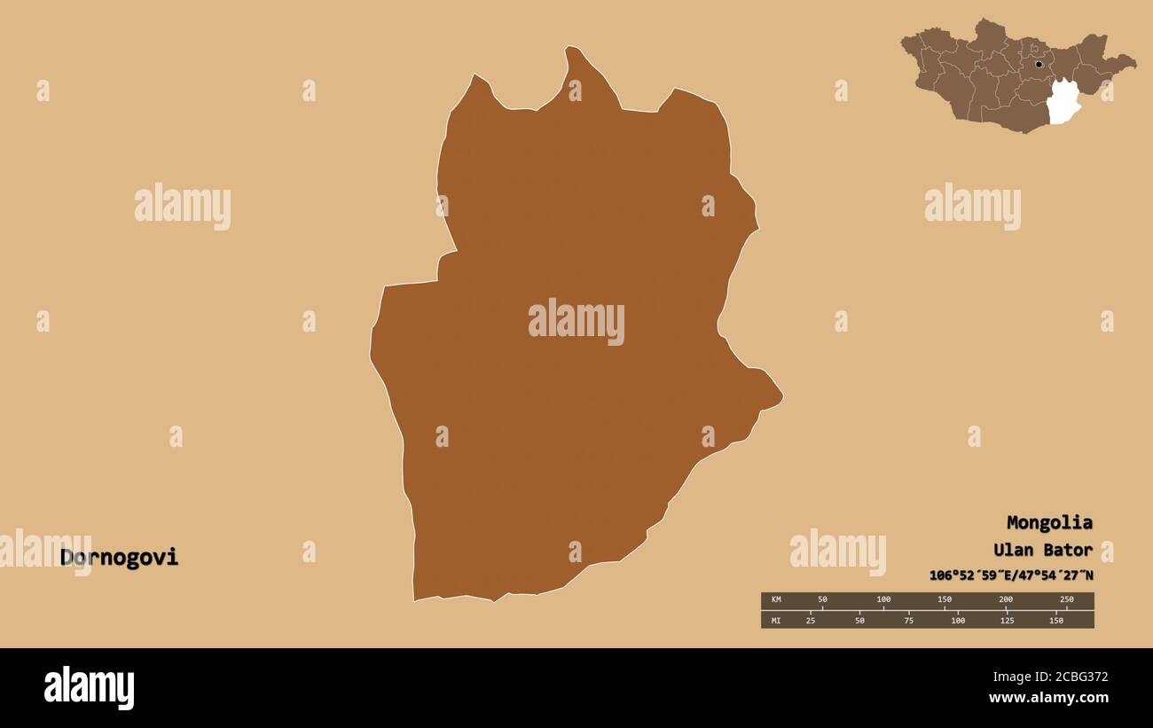 Shape of Dornogovi, province of Mongolia, with its capital isolated on ...