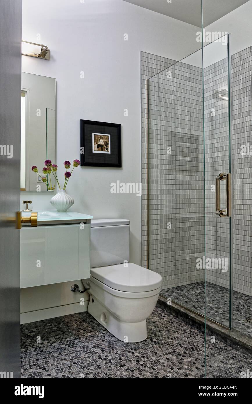 Bathroom Vanity Glass countertop and sink Stock Photo Alamy