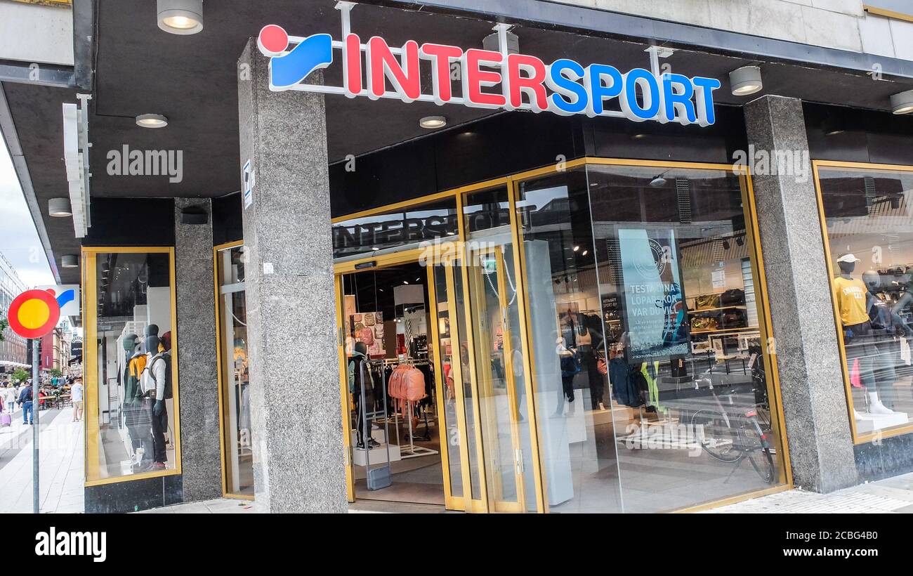 Intersport shop facade. Intersport is an international organization of  shops in sportswear and sports accessories. Drottninggatan street Stock  Photo - Alamy