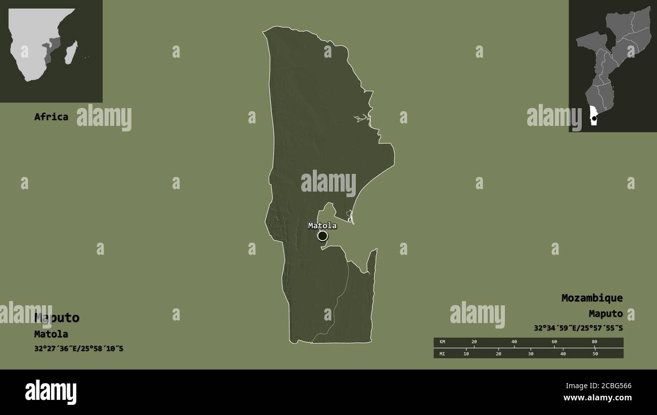 Mozambique Map With Distances Shape Of Maputo, Province Of Mozambique, And Its Capital. Distance Scale,  Previews And Labels. Colored Elevation Map. 3D Rendering Stock Photo - Alamy