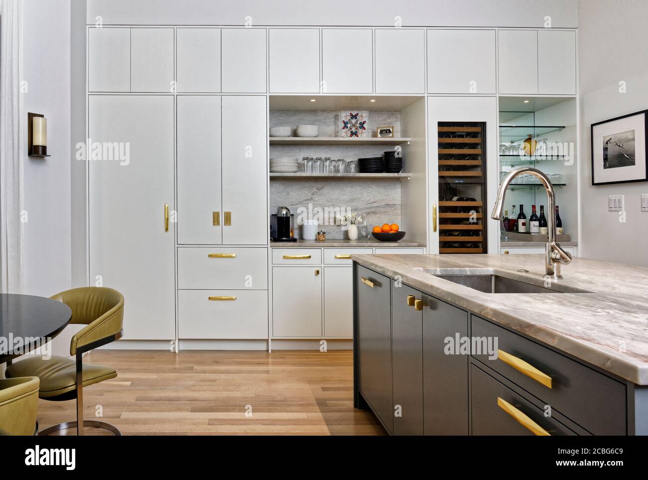 Contemporary White and Gray Kitchen Stock Photo