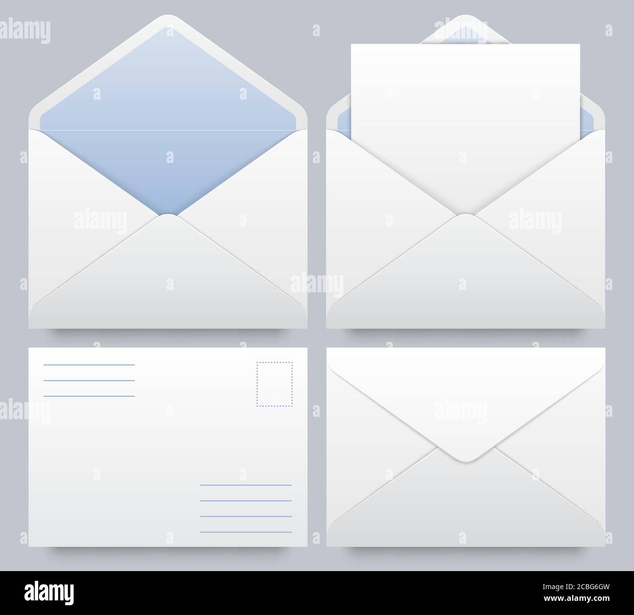 Realistic mail envelopes mockup. Message postal mail Stock Vector