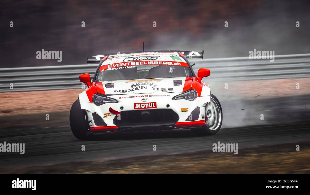 Oschersleben, Germany, August 30, 2019:Swiss racing driver Joshua Reynolds in action during the Drift Kings International Series Stock Photo