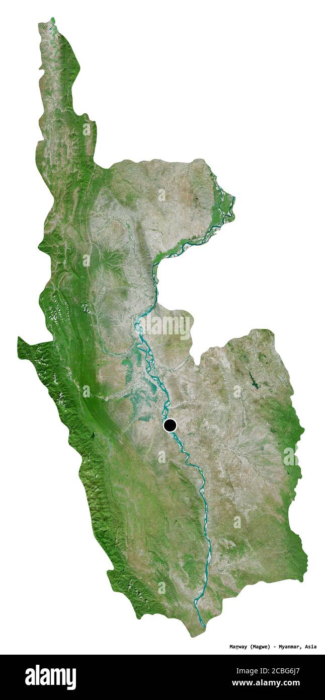 Shape of Magway, division of Myanmar, with its capital isolated on ...