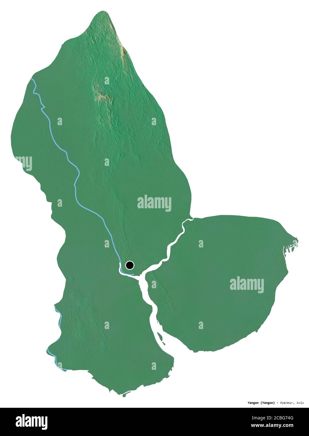 Shape of Yangon, division of Myanmar, with its capital isolated on