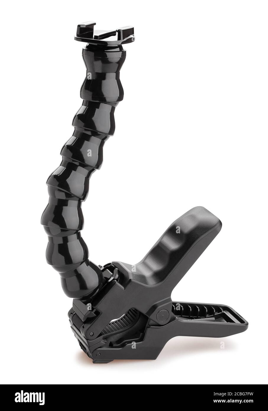 action camera jaws flex clamp mount isolated on white Stock Photo