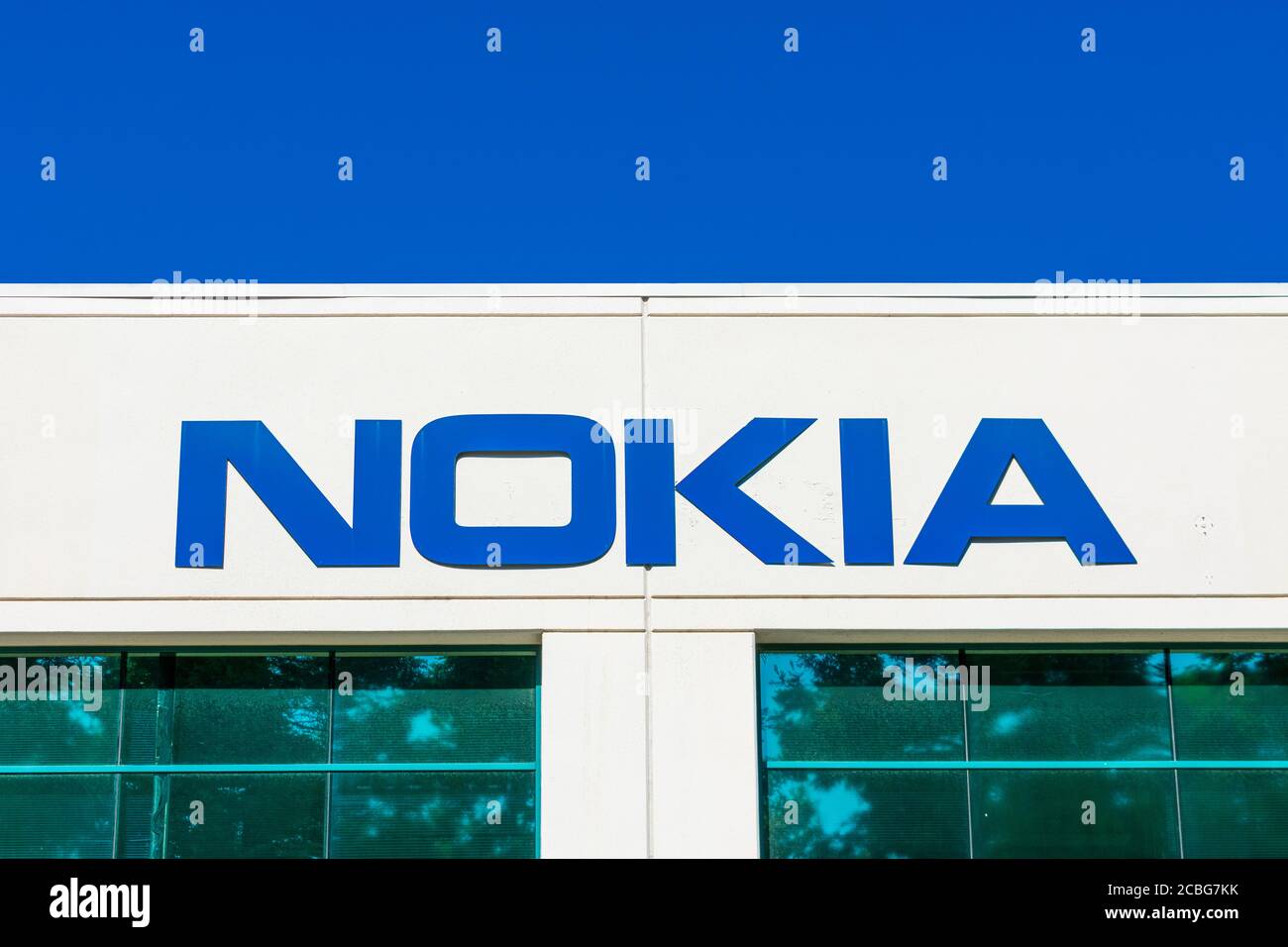 Nokia sign on a corporate campus in Silicon Valley. Nokia is Finnish multinational telecommunications, information technology, consumer electronics co Stock Photo