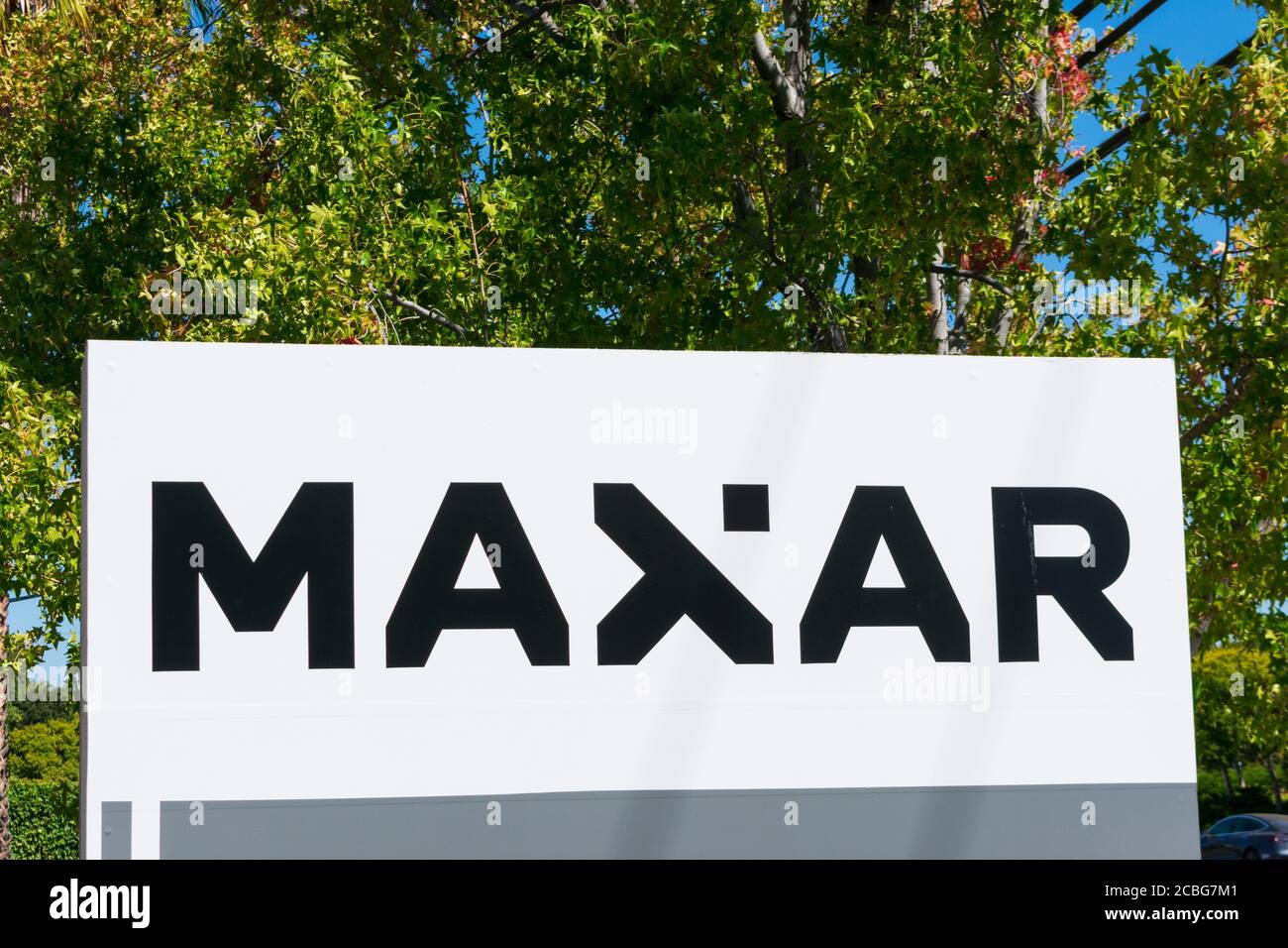 Maxar sign and logo. Maxar Technologies is a space technology company - Palo Alto, California, USA - 2020 Stock Photo