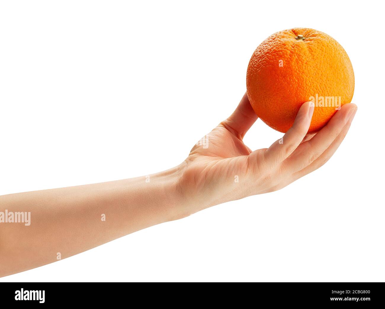 orange fruit in hand path isolated on white Stock Photo