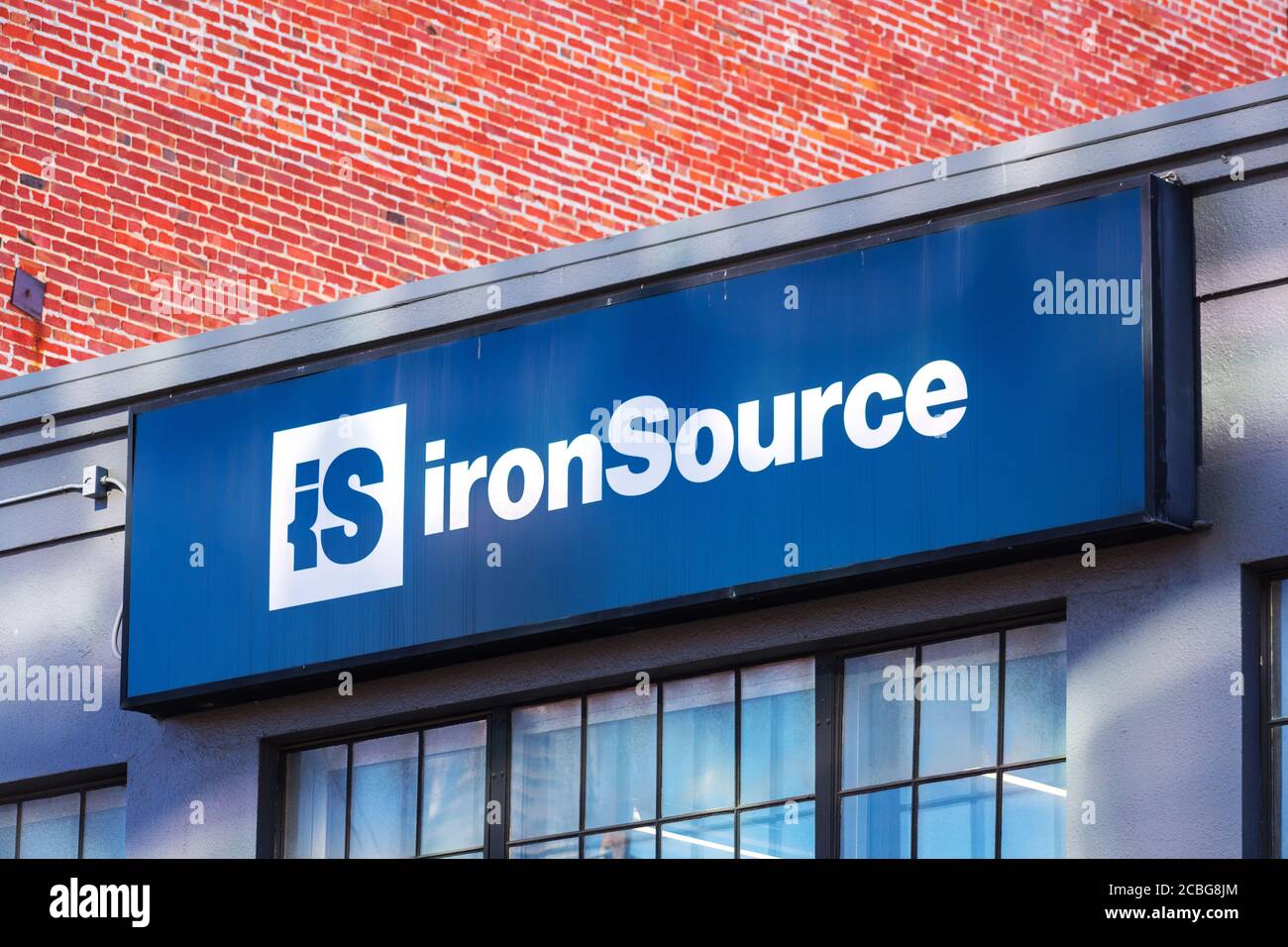 Ironsource sign on advertising technology company office facade in Silicon Valley San
