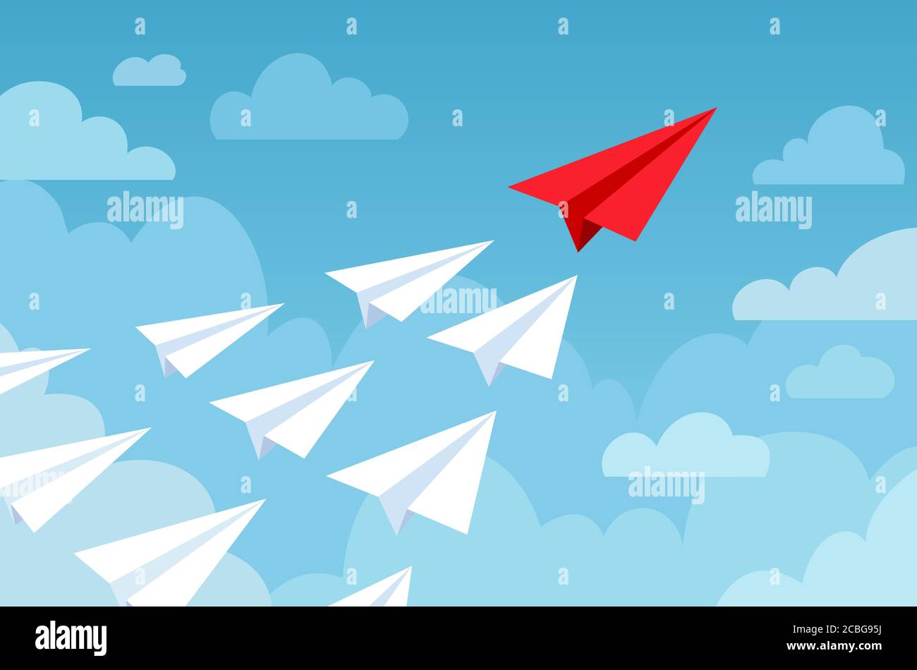 Paper plane. Flying planes white and red color, start up new idea, leadership. Business competition, success financial goal vector concept Stock Vector