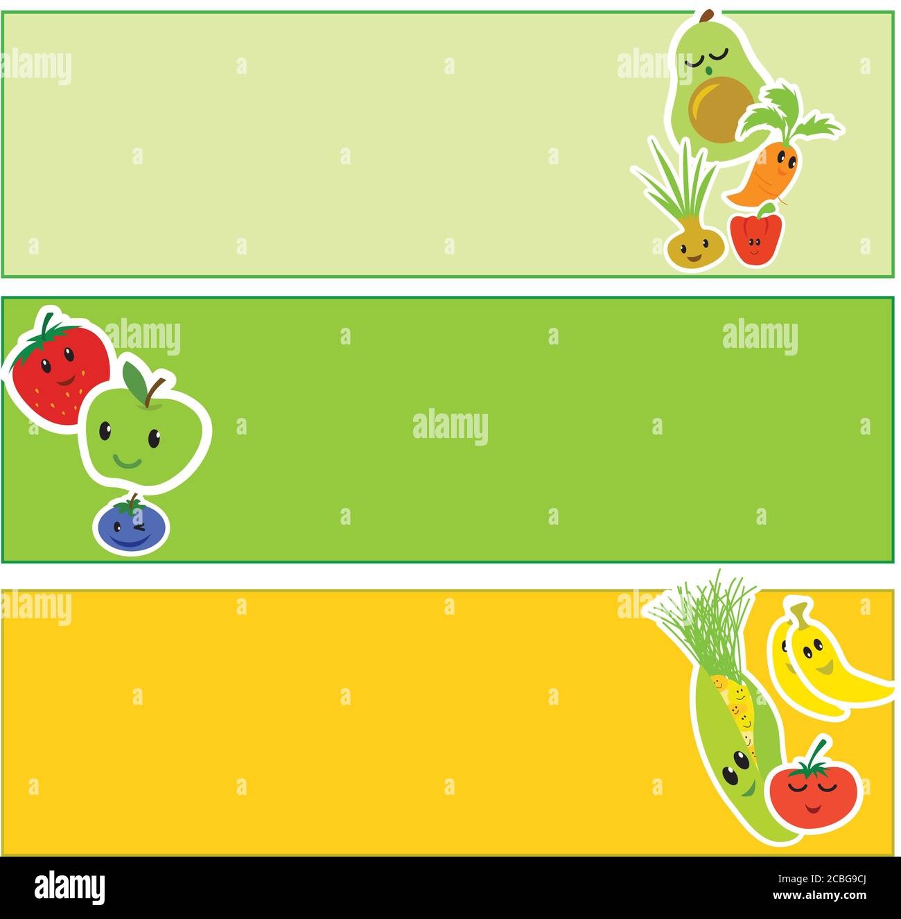 kawaii fruit cartoon banners for web, internet or poster use as templates with copy space Stock Photo