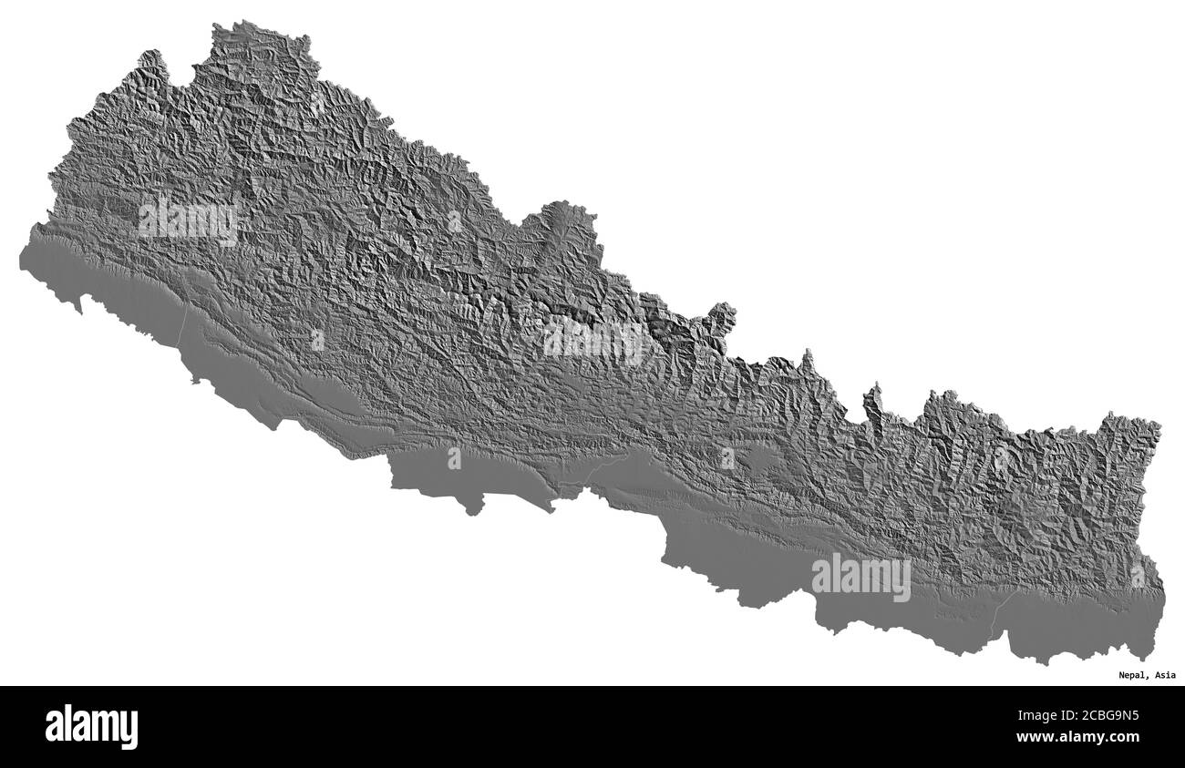 Shape of Nepal with its capital isolated on white background. Bilevel ...