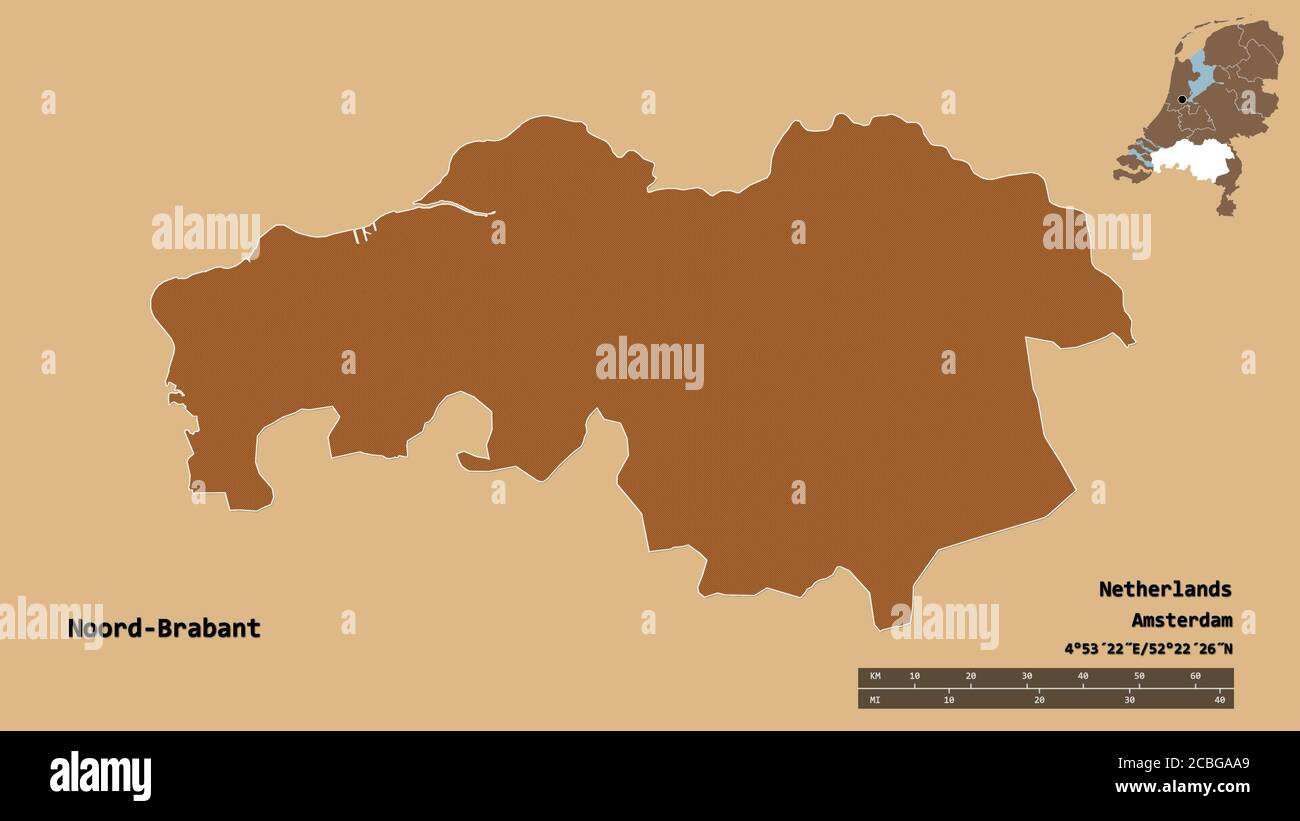 Shape of Noord-Brabant, province of Netherlands, with its capital ...