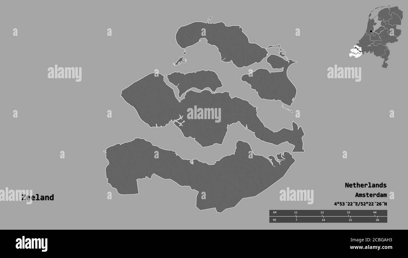 Shape of Zeeland, province of Netherlands, with its capital isolated on ...