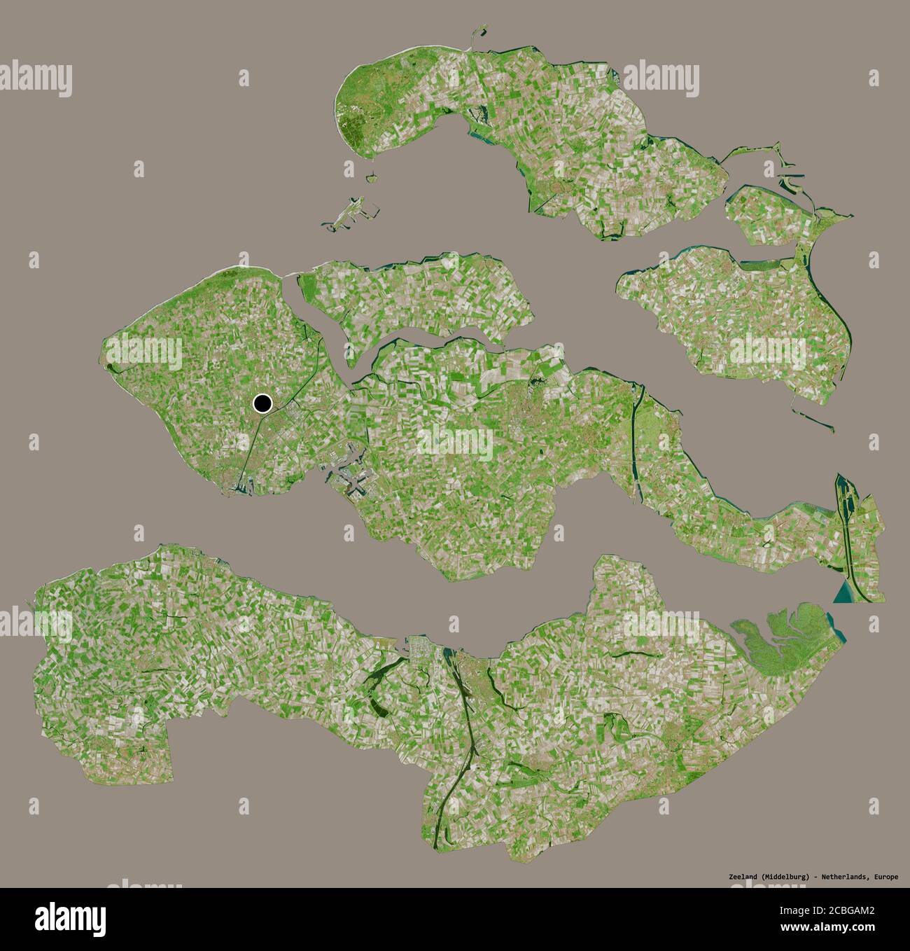 Shape of Zeeland, province of Netherlands, with its capital isolated on ...
