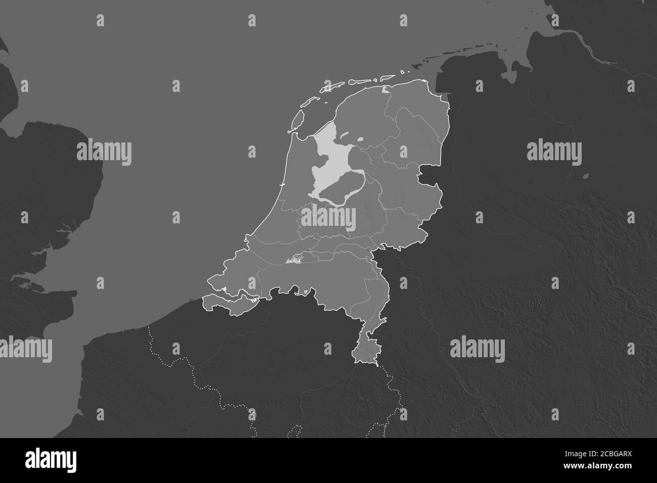 Shape of Netherlands separated by the desaturation of neighboring areas ...