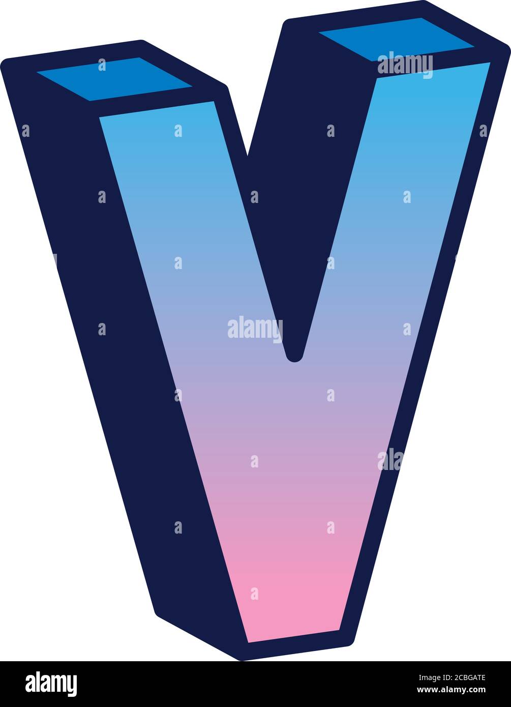 3d v letter design, lettering typography retro and comic theme Vector ...