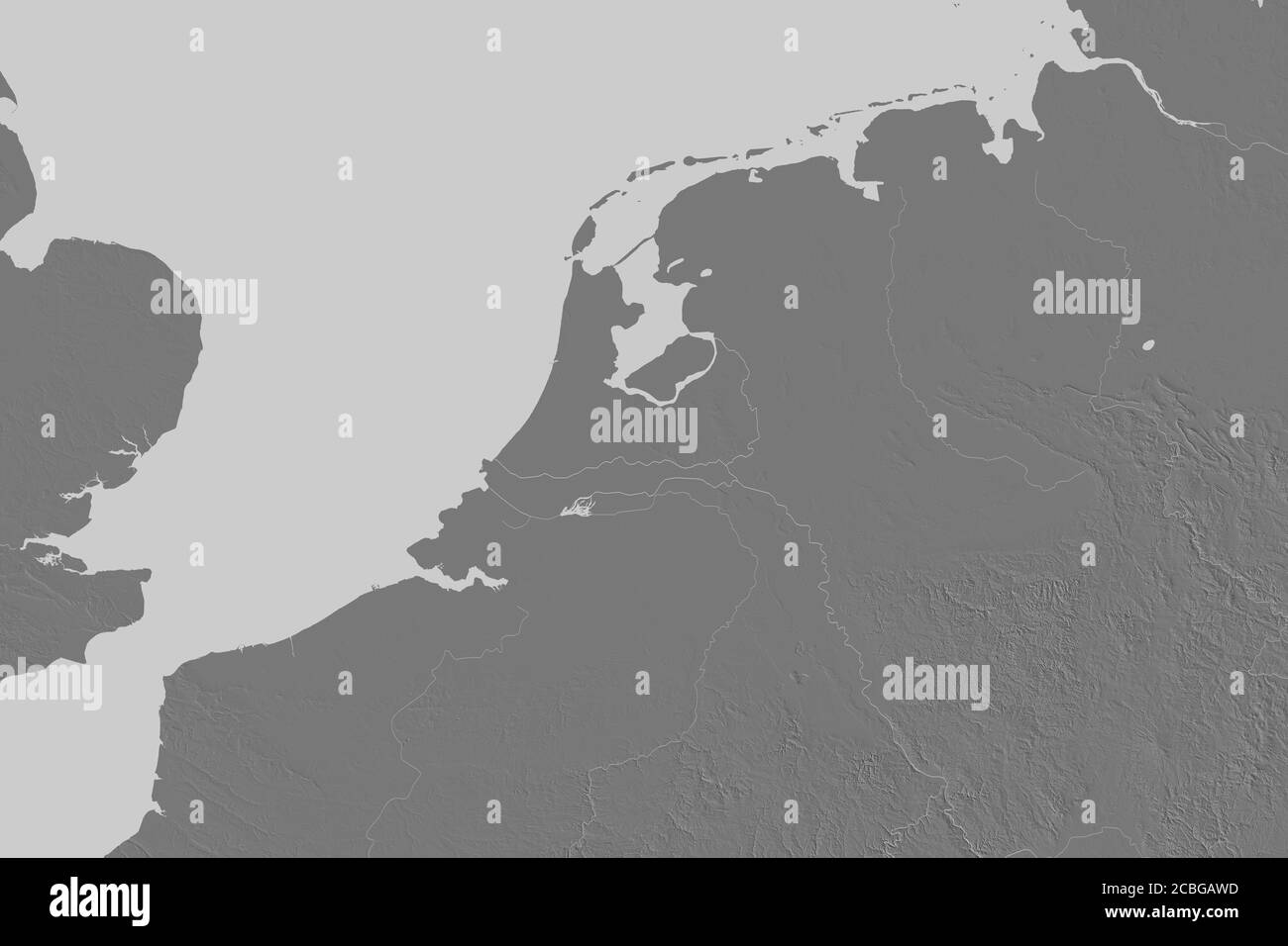 Extended area of Netherlands. Bilevel elevation map. 3D rendering Stock ...