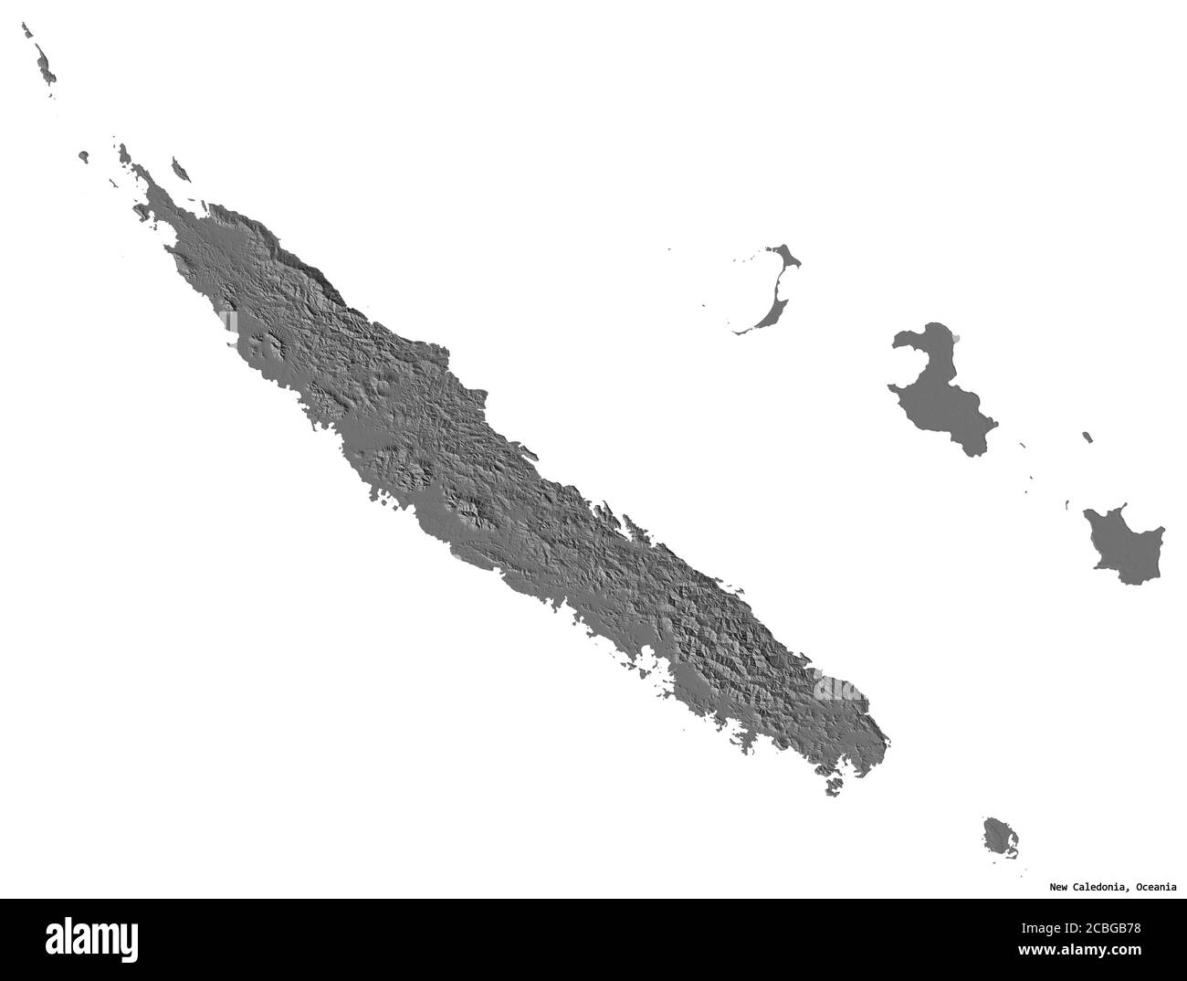 Shape of New Caledonia with its capital isolated on white background