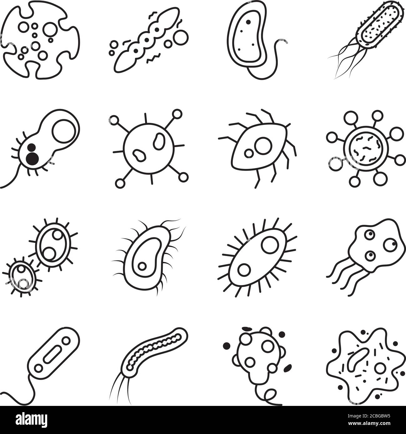 icon set of echerichia coli and bacterias shapes over white background ...