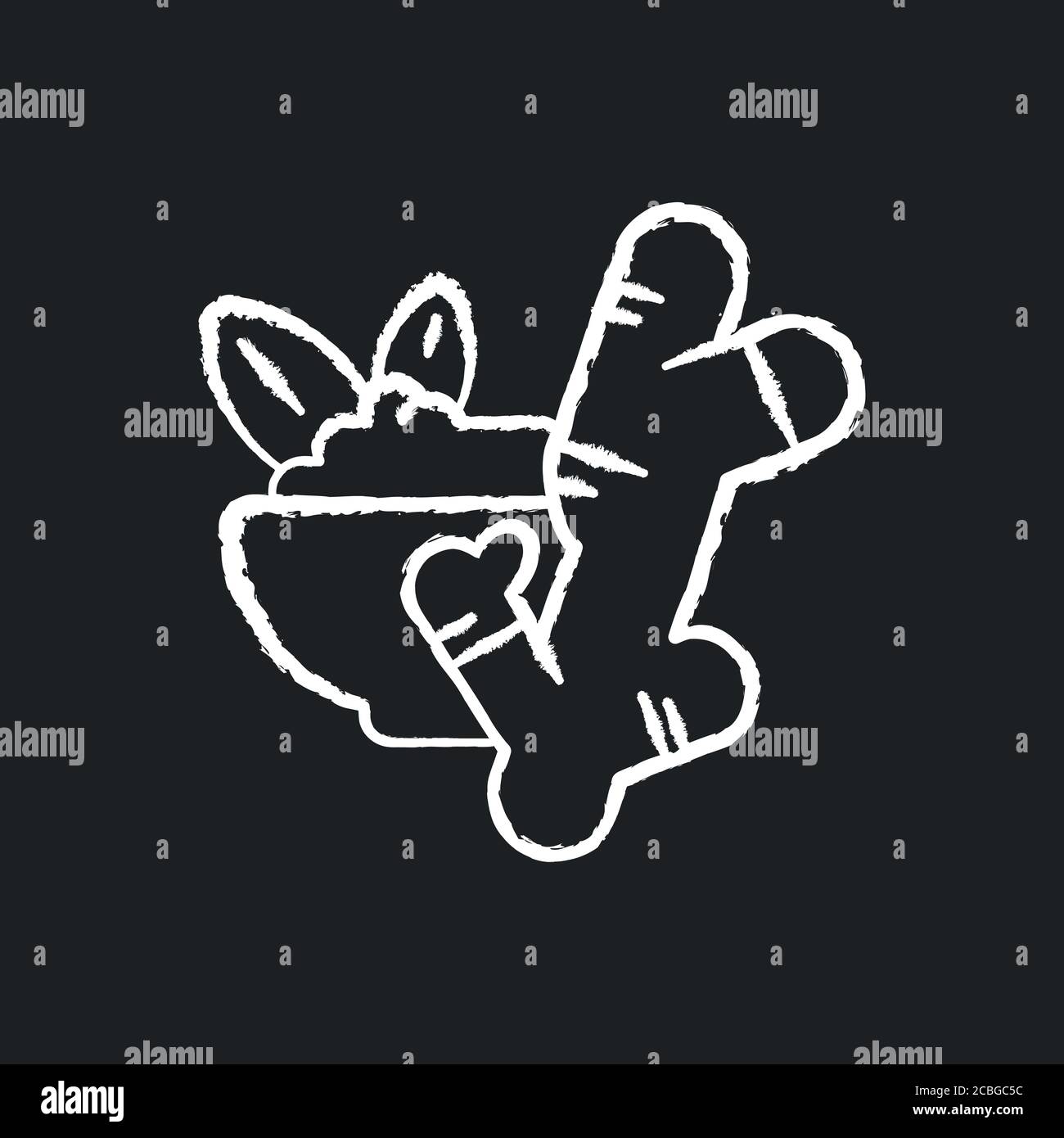 Ginger chalk white icon on black background. Fresh ginger root. Herbal medicine. Asian seasoning. Healthy food. Chinese medicine. Kitchen spices. Isol Stock Vector