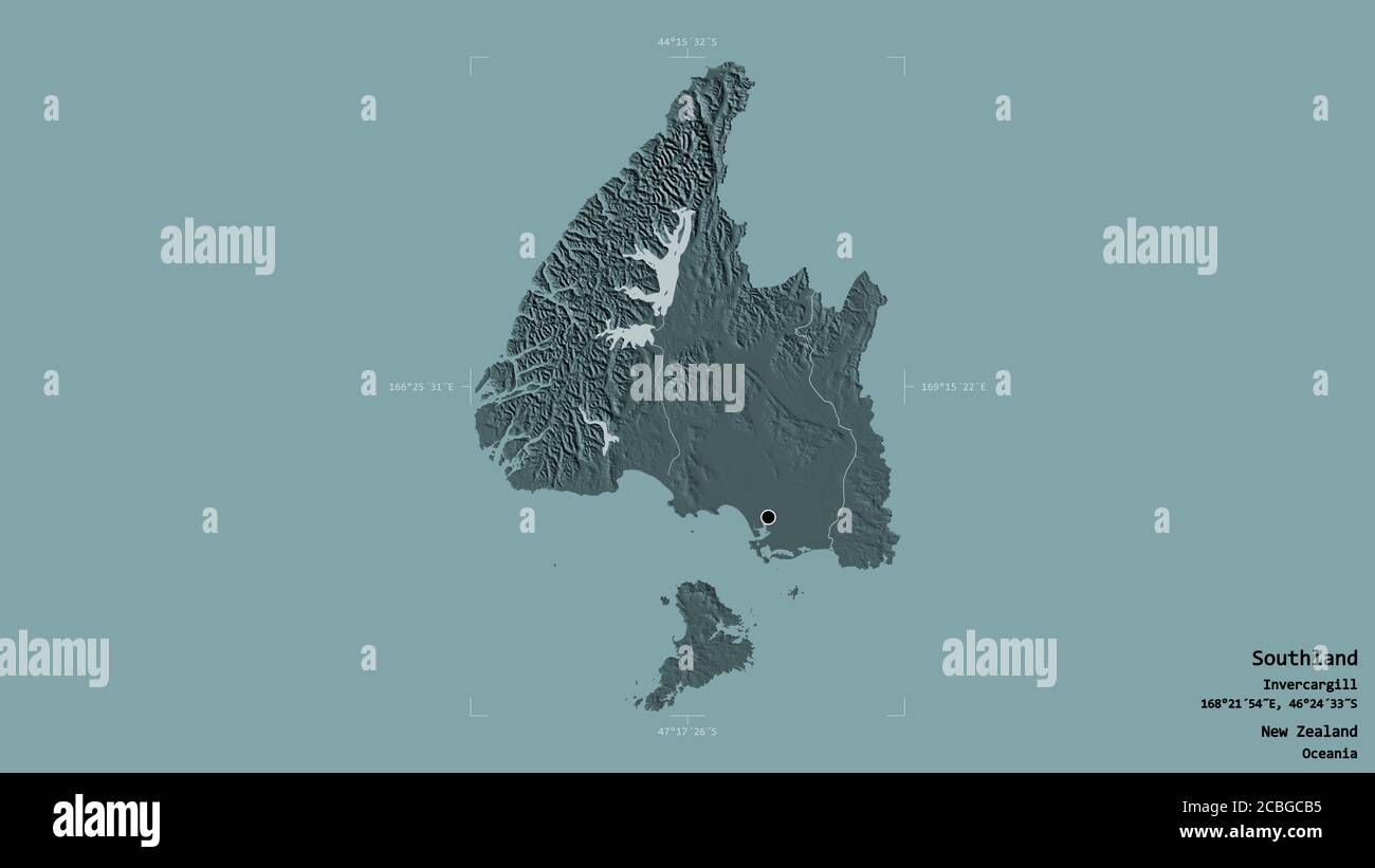 Area of Southland, regional council of New Zealand, isolated on a solid