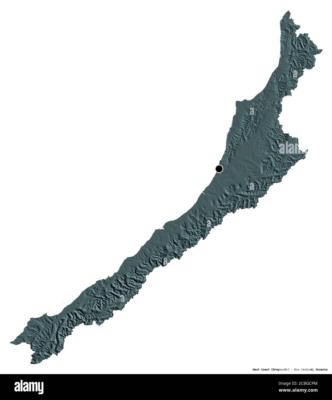 Shape of West Coast, regional council of New Zealand, with its capital