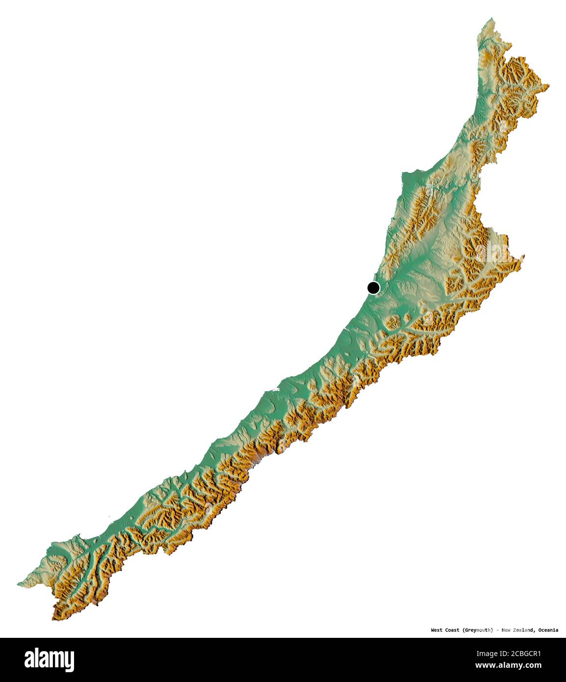 Shape of West Coast, regional council of New Zealand, with its capital