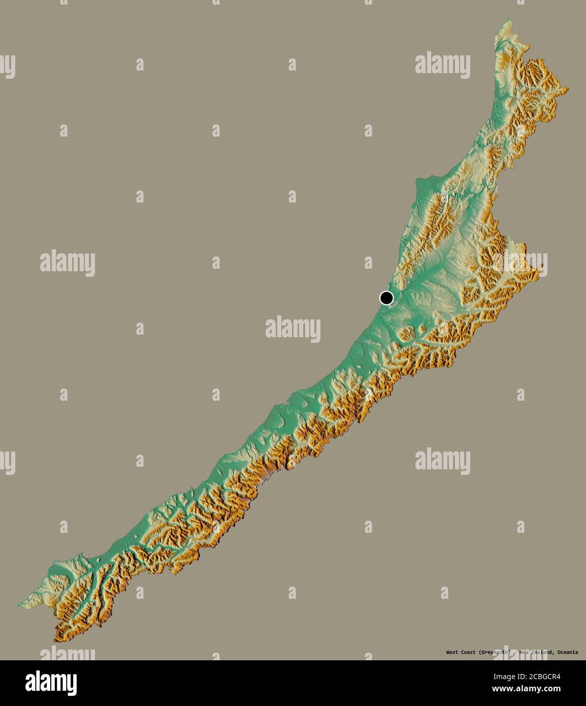 Shape of West Coast, regional council of New Zealand, with its capital
