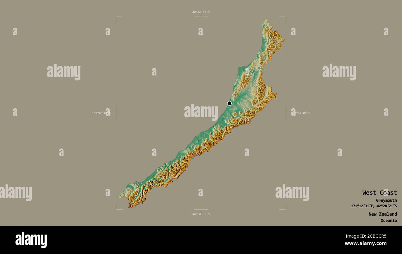 Area of West Coast, regional council of New Zealand, isolated on a