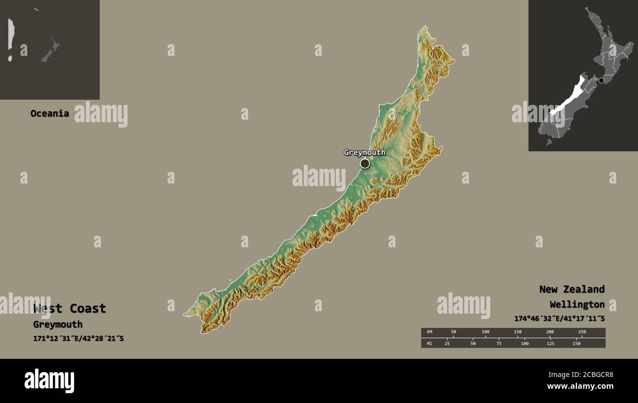 Shape of West Coast, regional council of New Zealand, and its capital