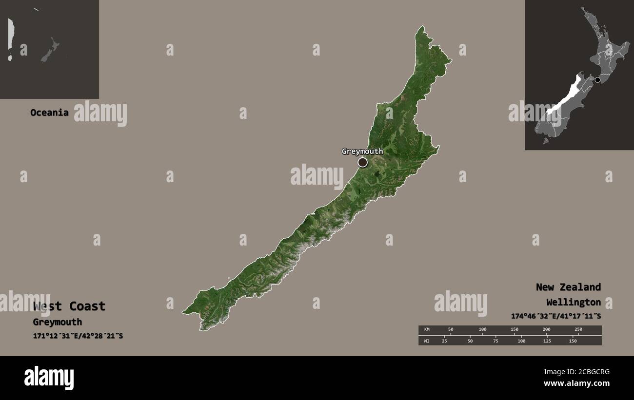 Shape of West Coast, regional council of New Zealand, and its capital