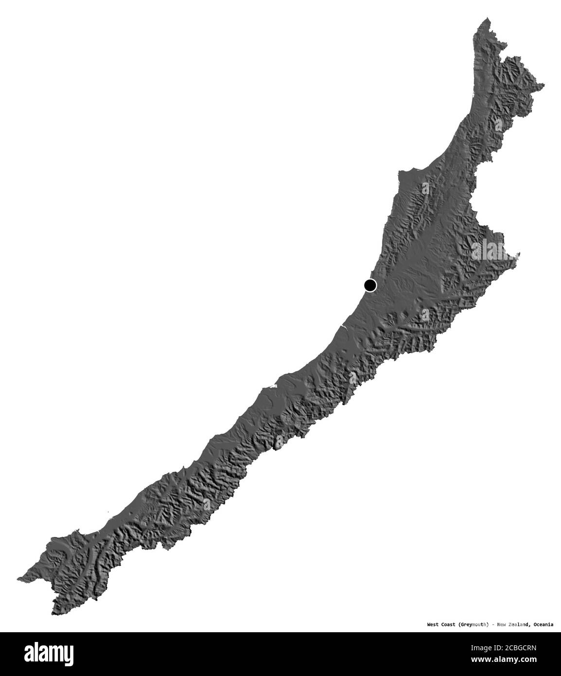 Shape of West Coast, regional council of New Zealand, with its capital