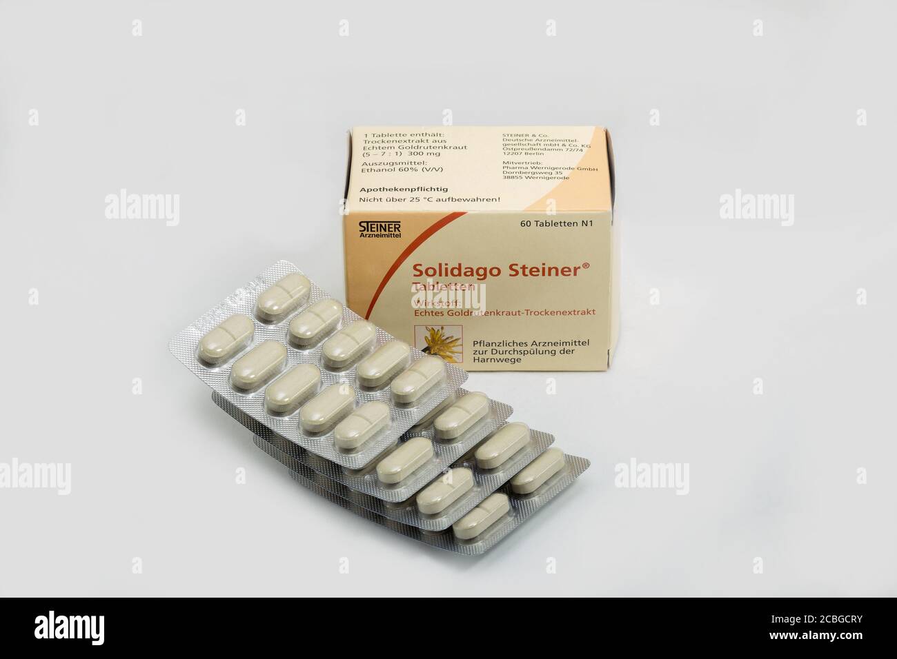 KYIV, UKRAINE - FEBRUARY 17, 2019: Solidago Steiner tablets pack by Aristo Pharma. Aristo Pharma GmbH was founded in 2008 in Berlin, Germany. Stock Photo
